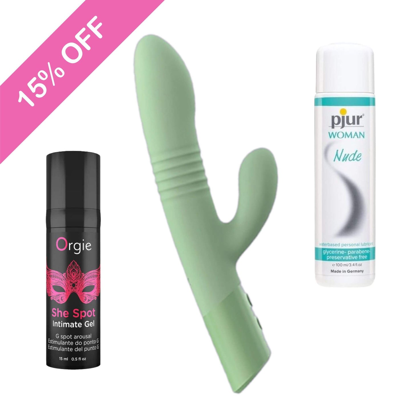 Pack para punto g vibrador doble, vibrador líquido y lubricante a base de agua con 15% de descuento