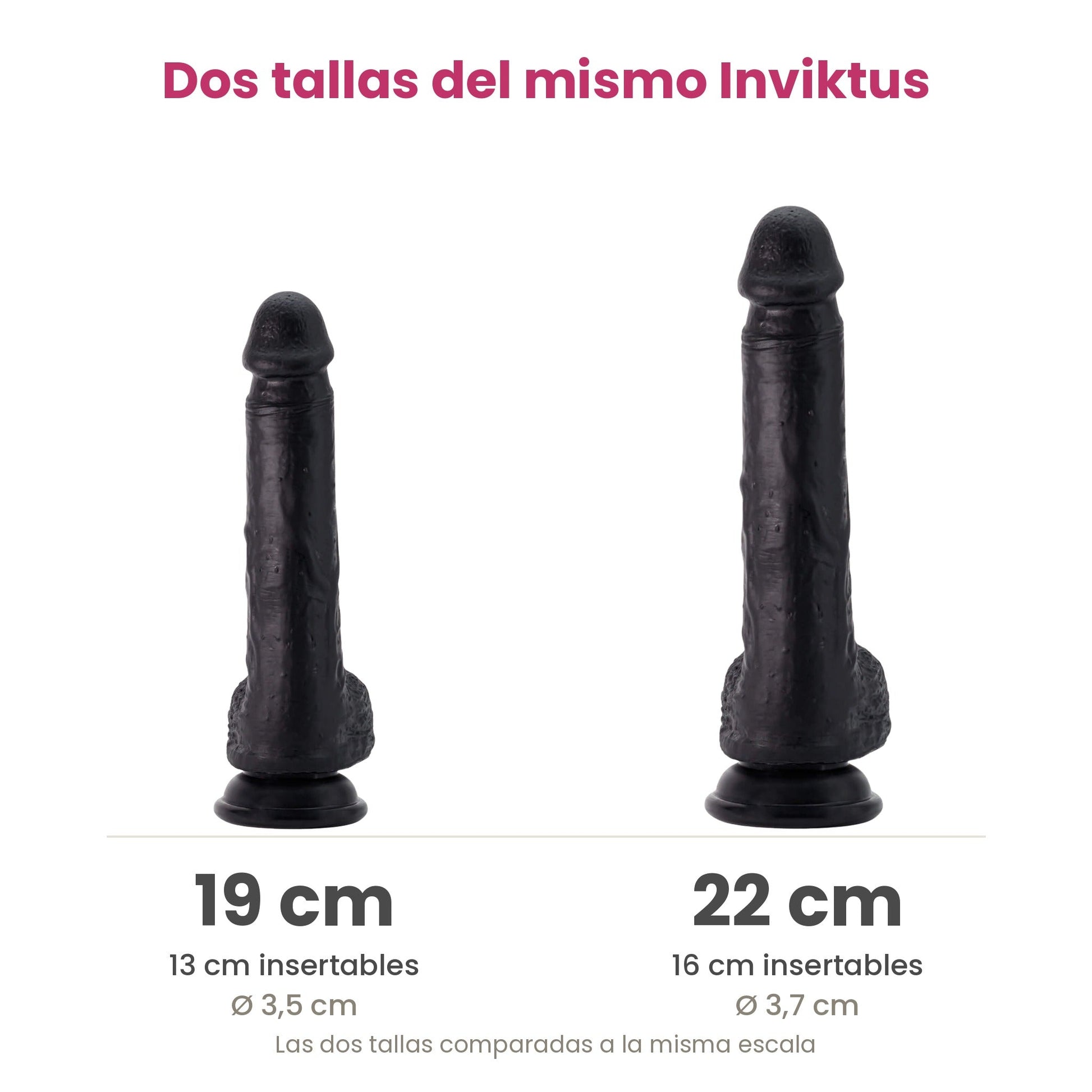 Comparativa de las dos tallas del Inviktus: 19 cm con 13 insertables y 22 cm con 16 insertables