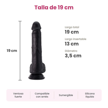 Talla de 19 cm del Inviktus: 19 cm de largo total, 13 cm insertables y 3,5 cm de diámetro
