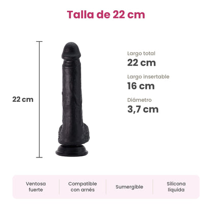 Talla de 22 cm del Inviktus: 22 cm de largo total, 16 cm insertables y 3,7 cm de diámetro