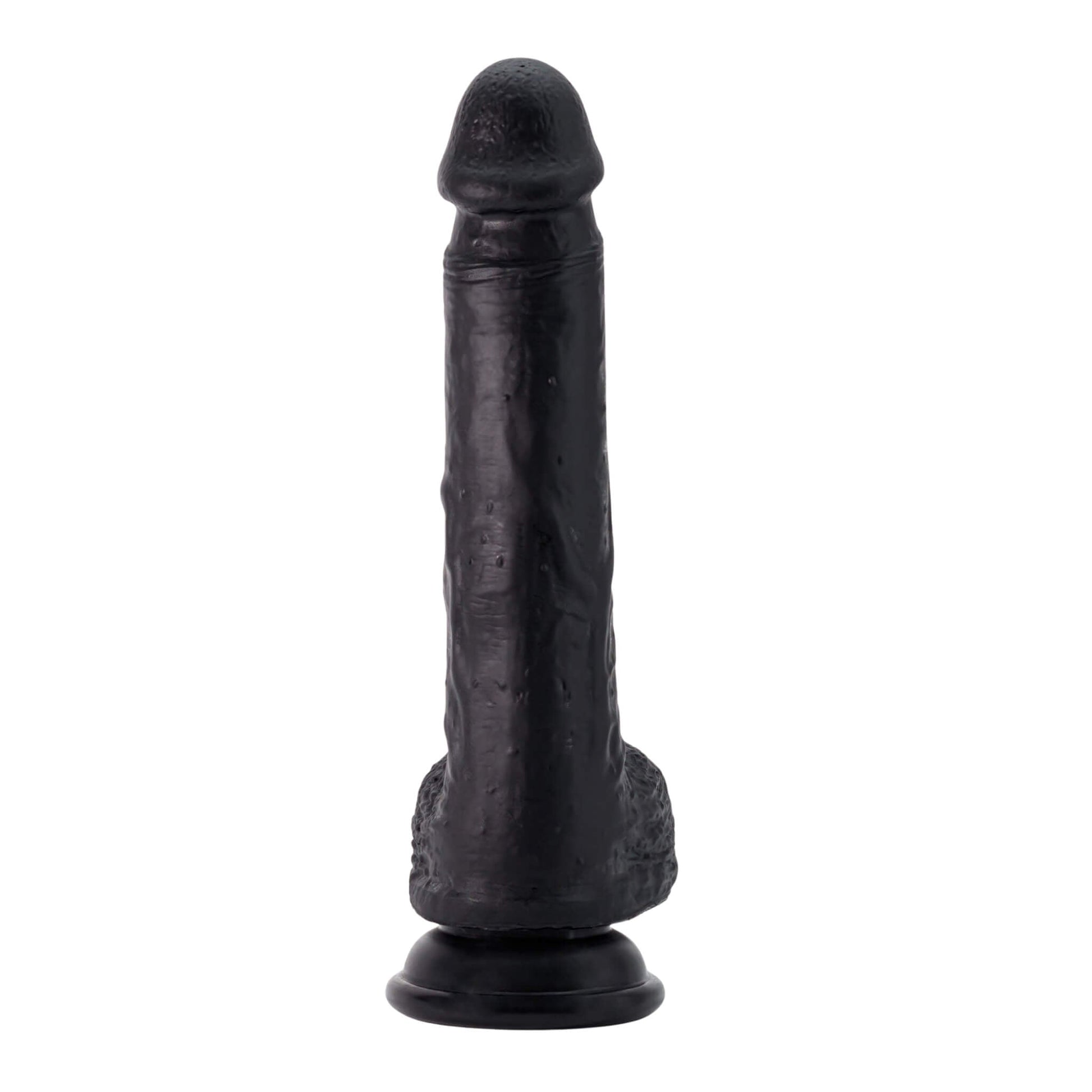 Inviktus, dildo realista negro de silicona con ventosa, visto de frente