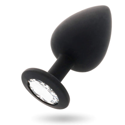 Plug anal Shelki talla M en negro, 8 cm de largo por 3,5 cm de diámetro