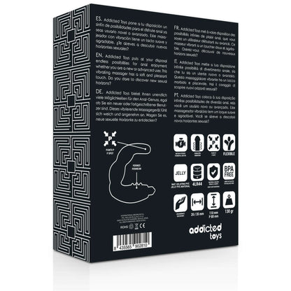 Caja trasera con el esquema de punto P y perineo y las medidas del Addicted Toys