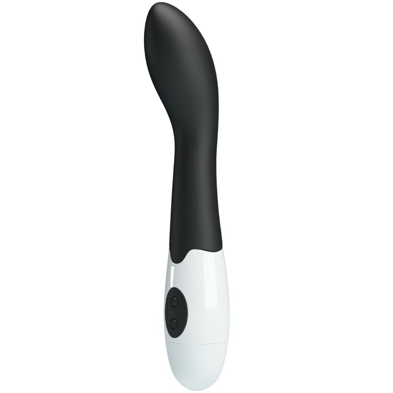 Vibrador Bishop Negro con cuerpo de silicona negra y mango blanco, entero