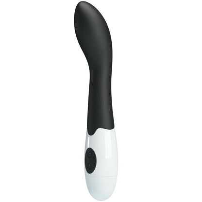 Vibrador Bishop Negro con cuerpo de silicona negra y mango blanco, entero