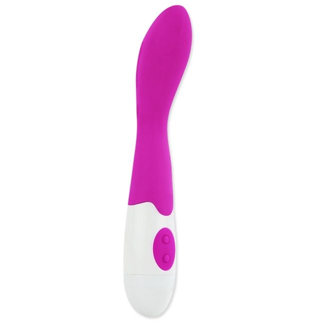 Vibrador Bishop Lila con cuerpo de silicona lila y mango blanco, entero