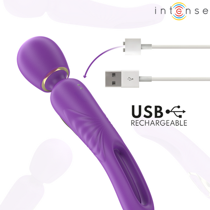 Varita wand Christy en morado con su cable de carga magnética USB