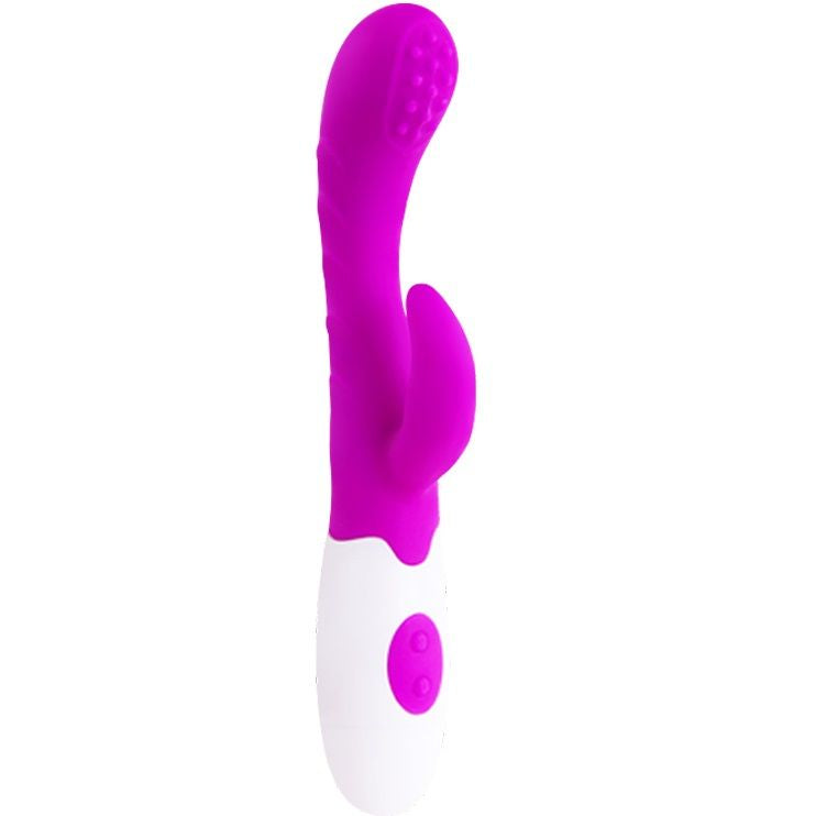 Vibrador rabbit Arthur en lila y blanco visto de frente, entero