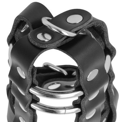 Jaula de castidad Darkness de cuero vegano con aros ajustables