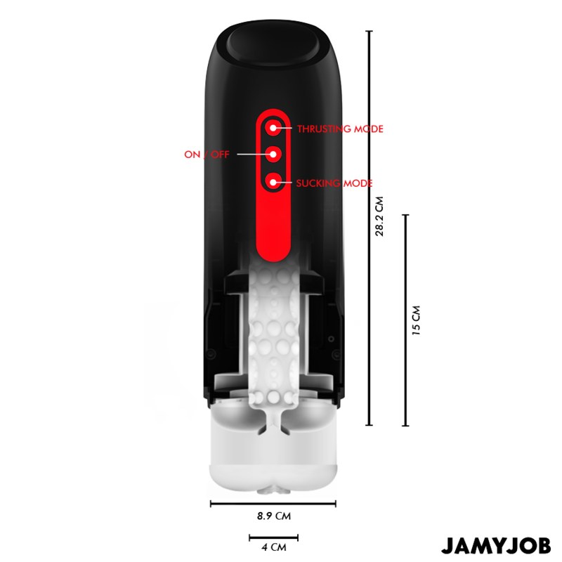 Masturbador Phantom de Jamyjob, vista lateral y botones