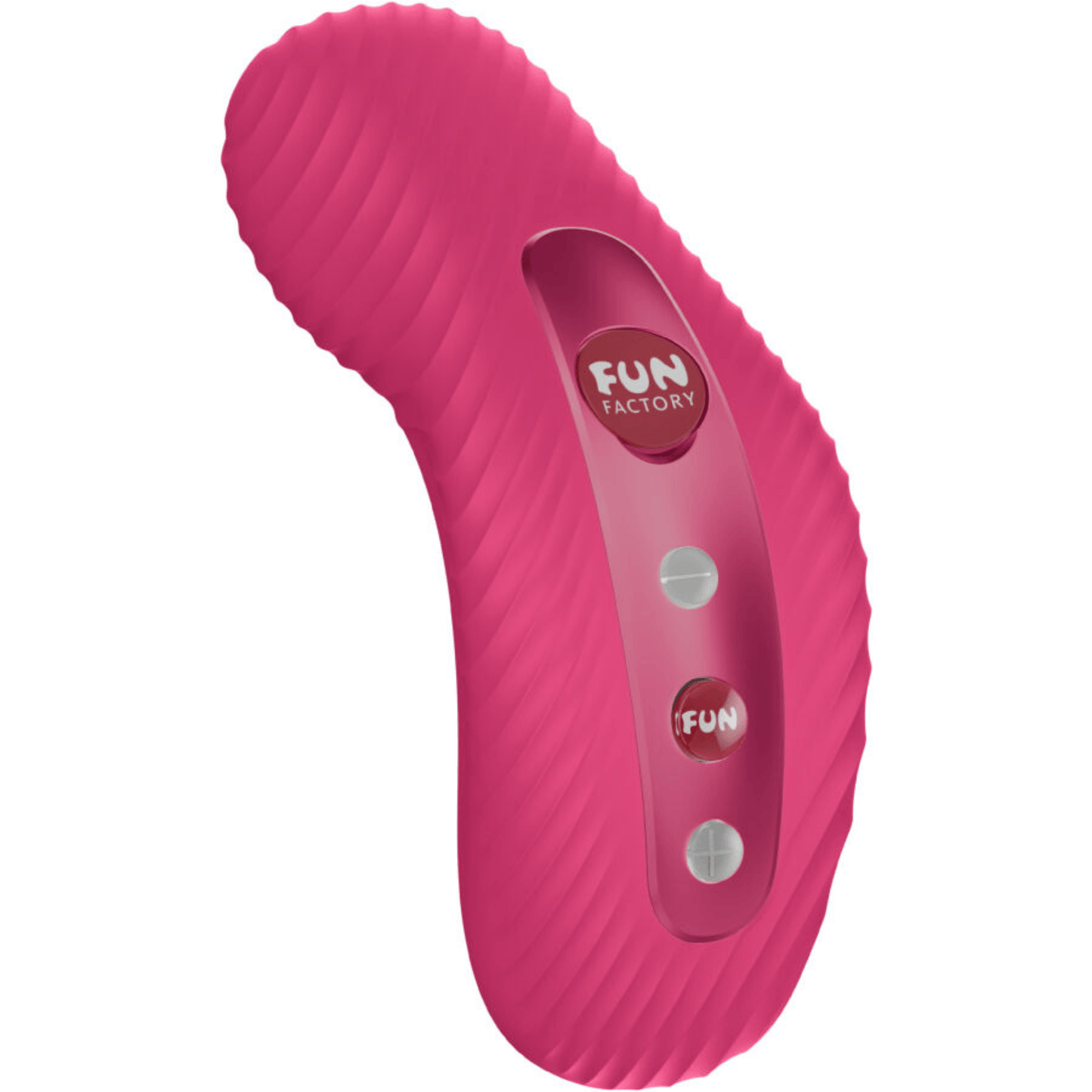 LAYA III de Fun Factory en color frambuesa, vibrador de clítoris de silicona médica con textura ondulada