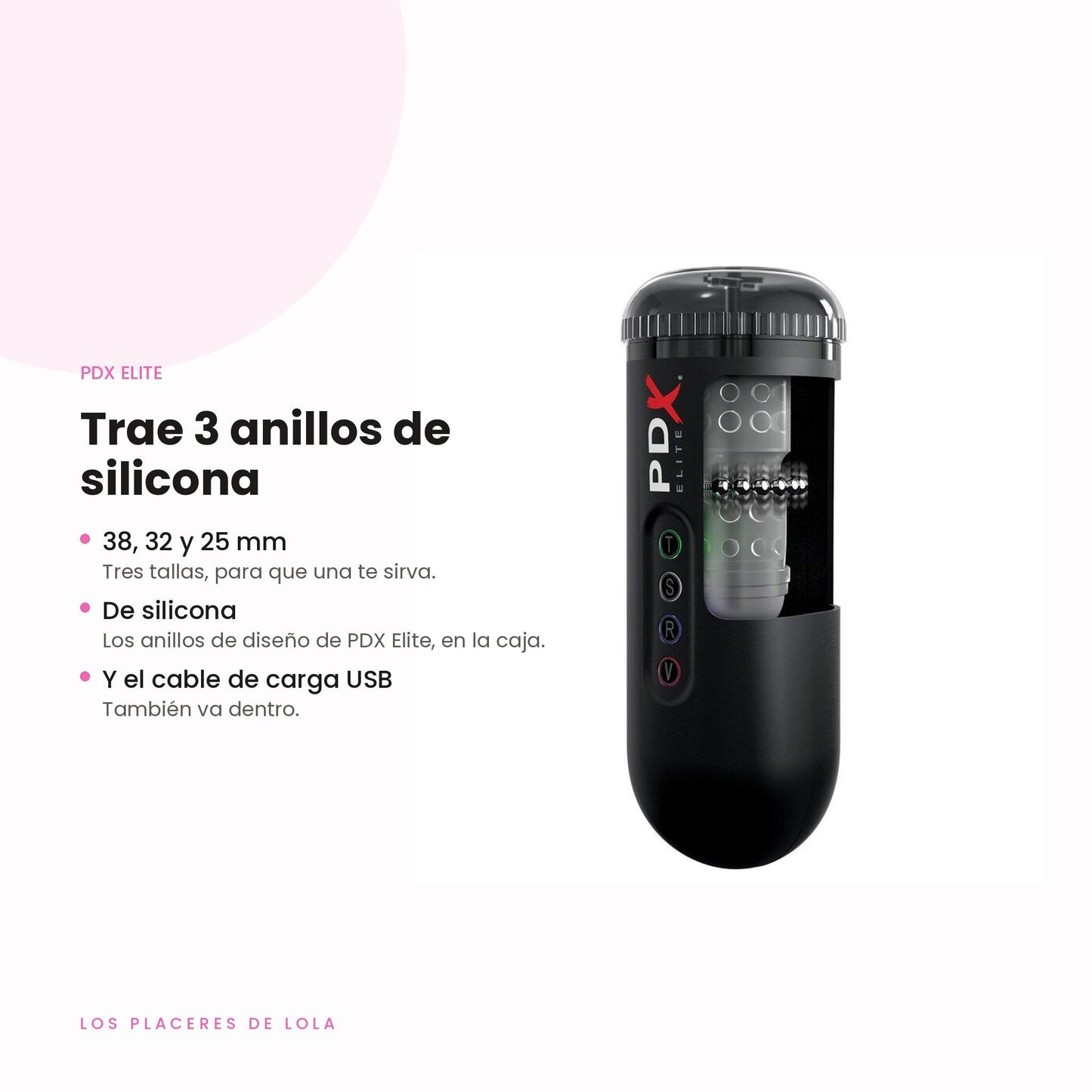 El Moto Blower incluye 3 anillos de silicona de 38, 32 y 25 mm