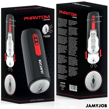 Cajas del masturbador Phantom de Jamyjob, frontal y trasera