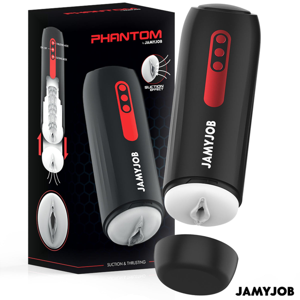 Caja del Phantom de Jamyjob junto al producto y su tapa